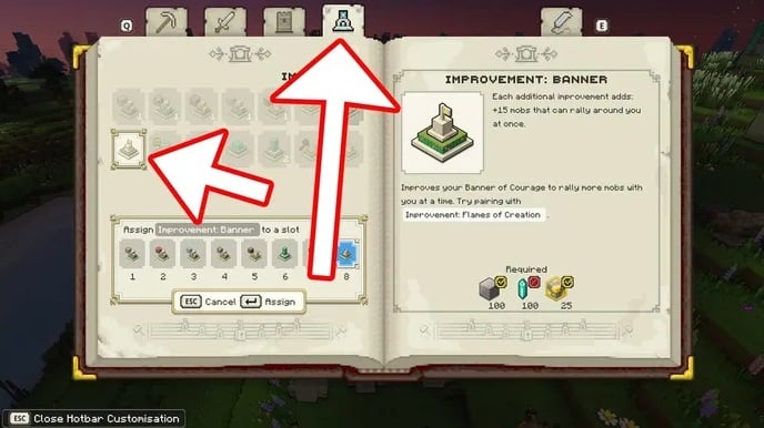 aumentar o tamanho do Banner of Courage no Minecraft Legends